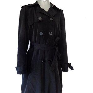 LONDON FOG Women's Classic Black Double Breasted Trench Coat L (Fits M)